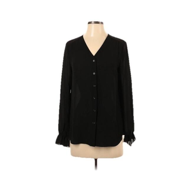 Tahari Black Long Sleeve Blouse Size Large Sweetheart Neck Buttons Down Front - Picture 1 of 6